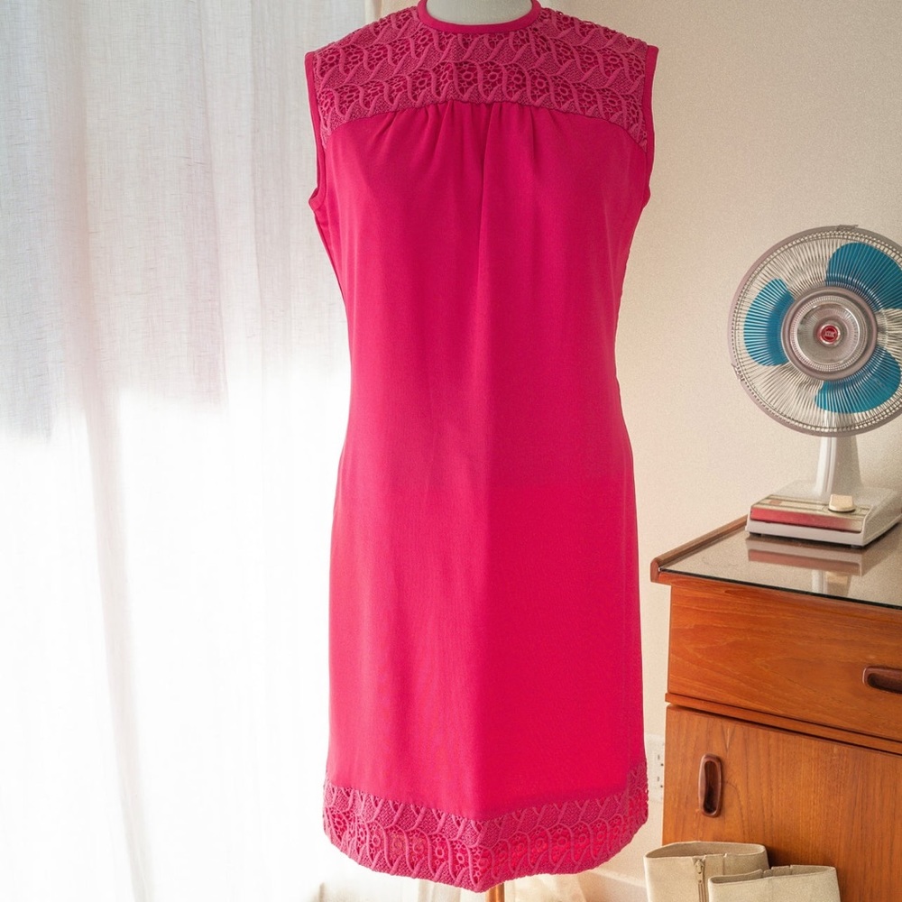 60s vintage hot pink bow back Shift Dress